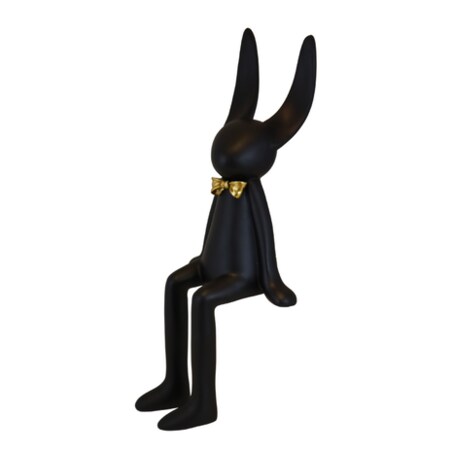 Dekoracja - siedzący czarny królik 41x15,5x16 cm RANDY w złotej muszce