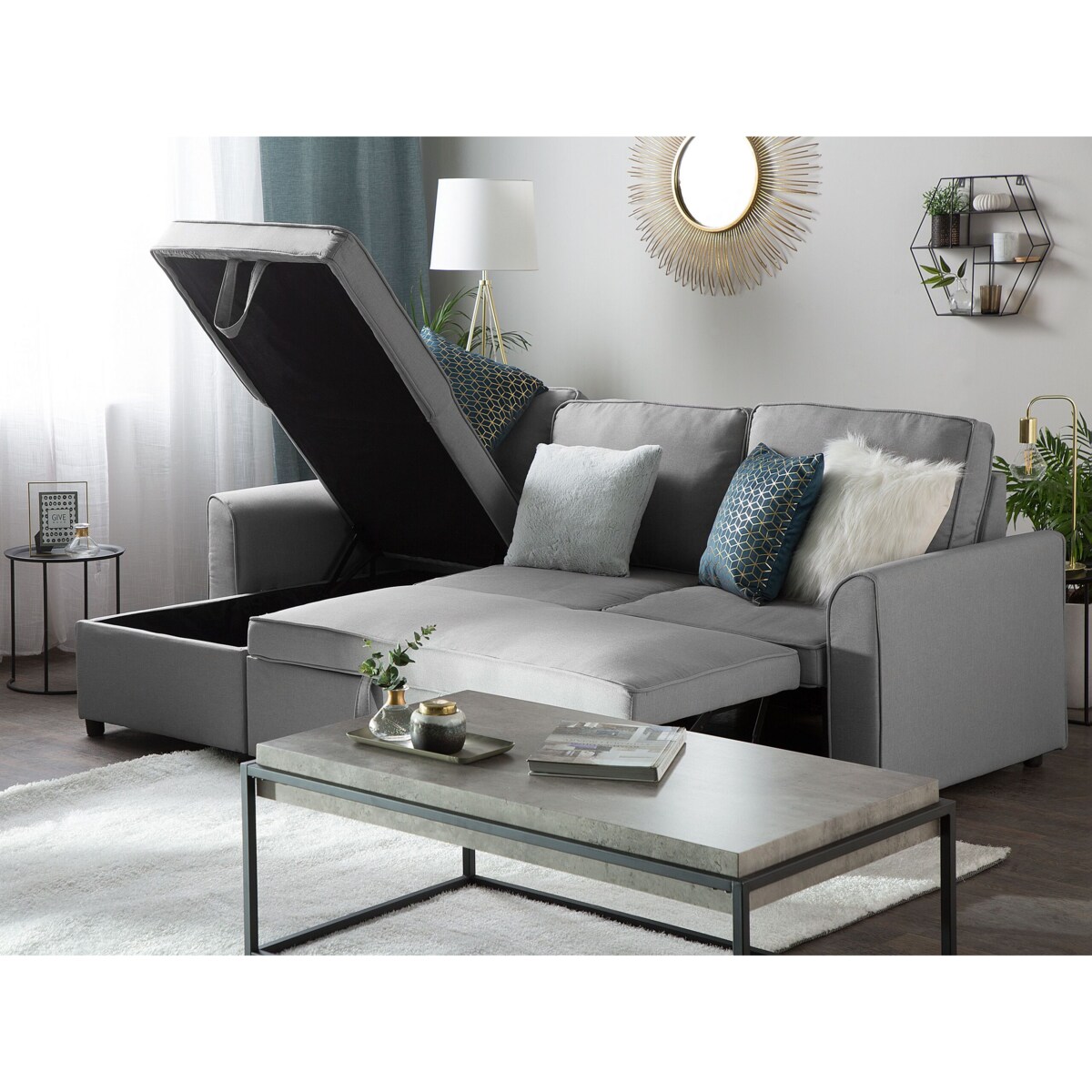 Narożnik rozkładany prawostronny jasnoszary NESNA