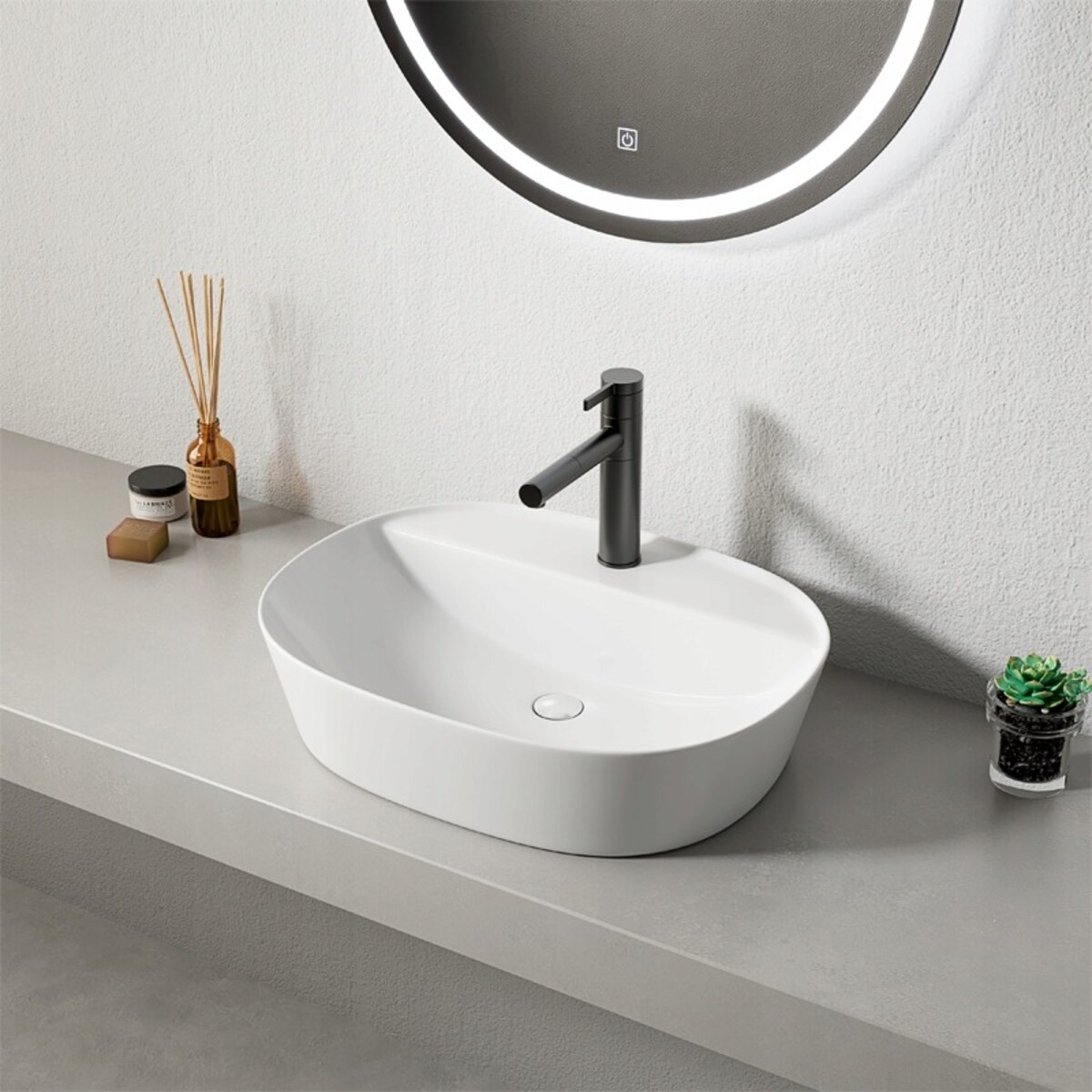Umywalka nablatowa stawiana biała ceramiczna owalna 50 x 38 cm