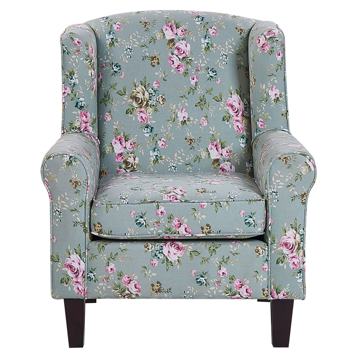 Fotel uszak z podnóżkiem w kwiaty zielony HAMAR