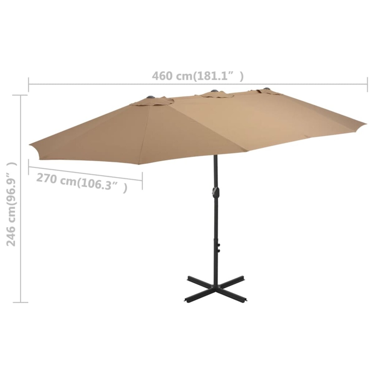 vidaXL Parasol ogrodowy na słupku aluminiowym, 460 x 270 cm, taupe
