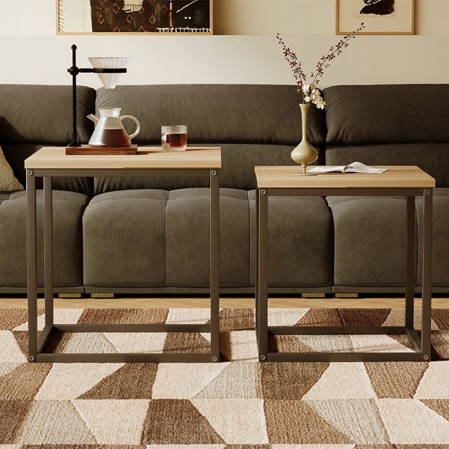 Stolik kawowy ława stół zestaw stolików 2w1 loft industrial jasny brąz 50cm