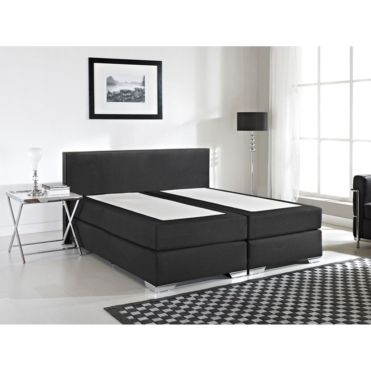 Łóżko kontynentalne ekoskóra 180 x 200 cm czarne PRESIDENT