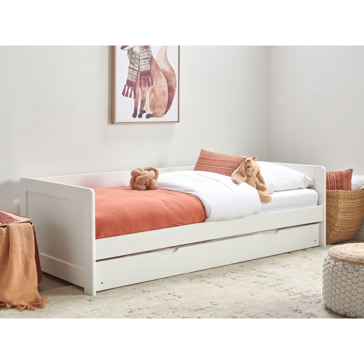 Łóżko wysuwane drewniane 90 x 200 cm białe GRAVELINES