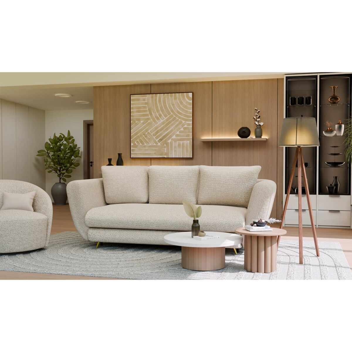 SOFA SARIS 3-OSOBOWA Z FUNKCJĄ SPANIA BEŻOWA NOGA ZŁOTA DO SALONU DO POKOJU