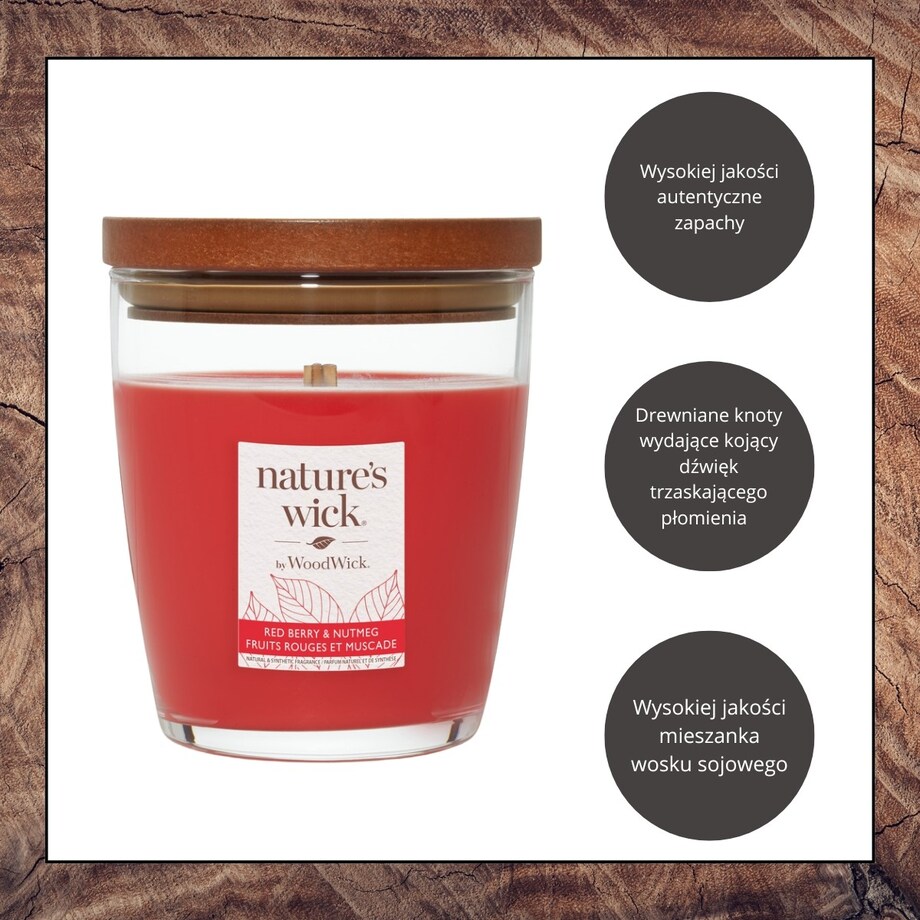 Natures Wick świeca średnia REDBERRY & NUTMEG