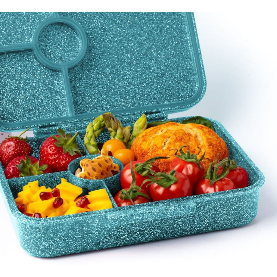 LEKKABOX GLAMOUR brokatowa śniadaniówka z przegródkami, Aqua