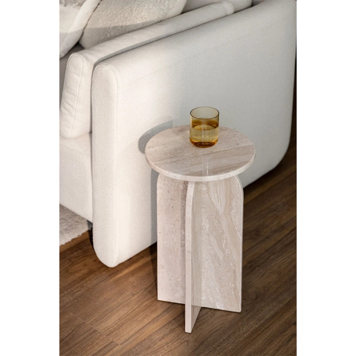 Okrągły stolik pomocniczy Ø30 cm z marmuru Graham kremowo-beżowy