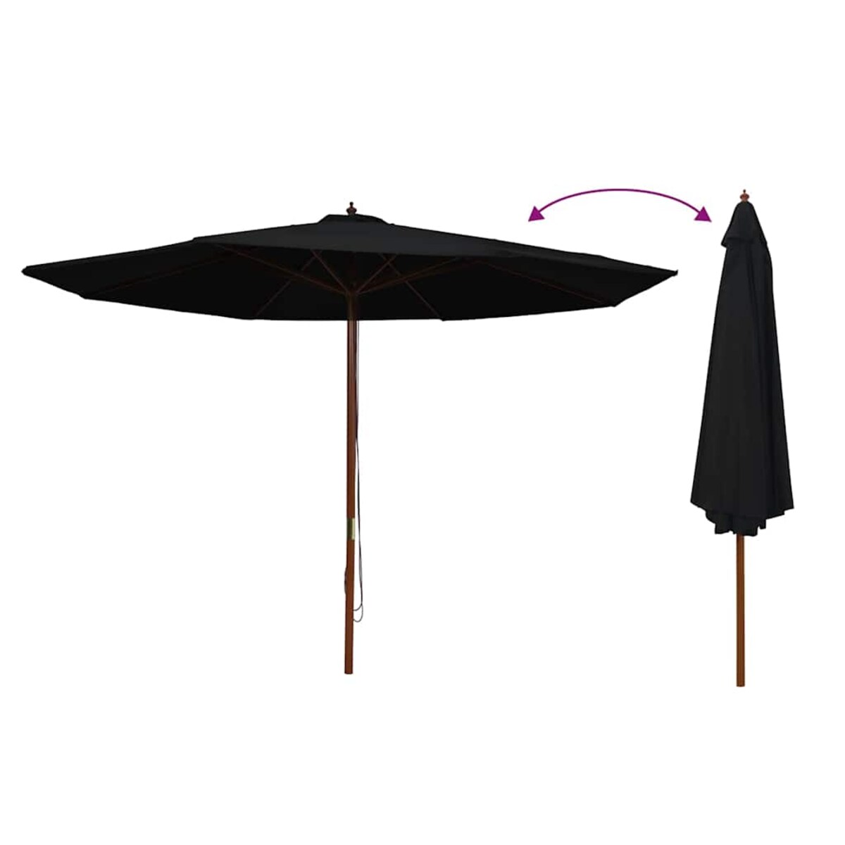 vidaXL Parasol ogrodowy na drewnianym słupku, 350 cm, czarny