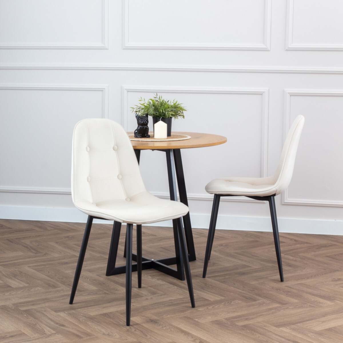 Krzesło tapicerowane welurowe do salonu jadalni guziki beżowe