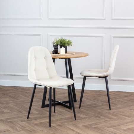 Krzesło tapicerowane welurowe do salonu jadalni guziki beżowe