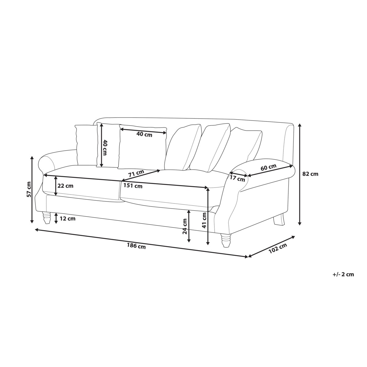 Sofa 3-osobowa welurowa szara EIKE