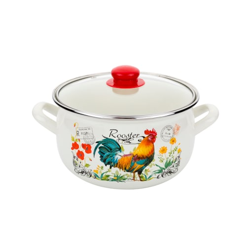 GARNEK EMALIOWANY KOGUCIK 20 cm 4 L kuchenny do gotowania obiad zupa dekor