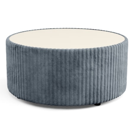 Stolik okrągły kawowy tapicerowany MIJA w tkaninie Tilia, grafitowy