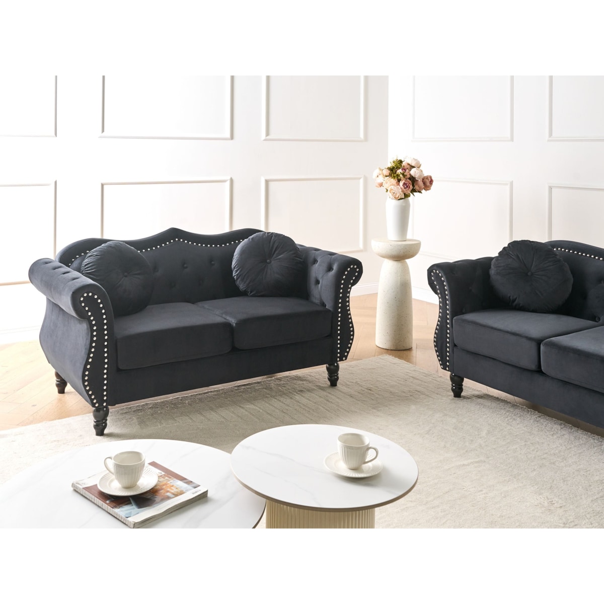 Sofa dla 2 osób SKIEN Welur Czarny