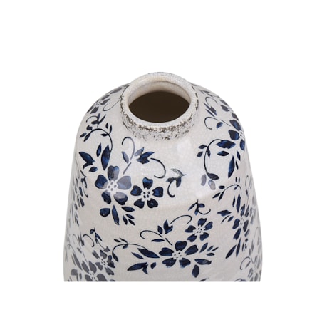 Wazon na kwiaty ceramiczny 20 cm biały z niebieskim MARONEIA