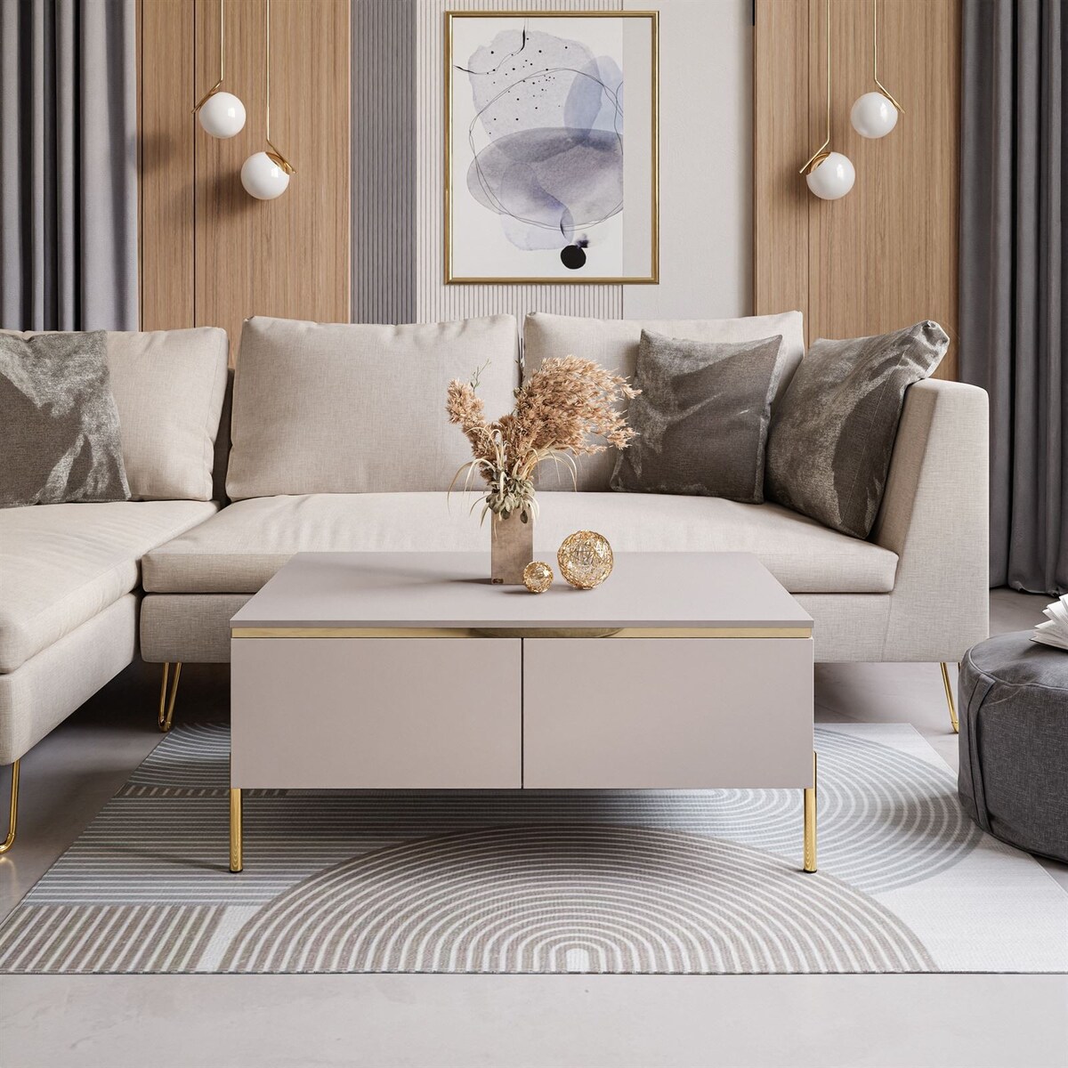 Ława AURORA KASZMIR ze schowkiem nogi proste złote