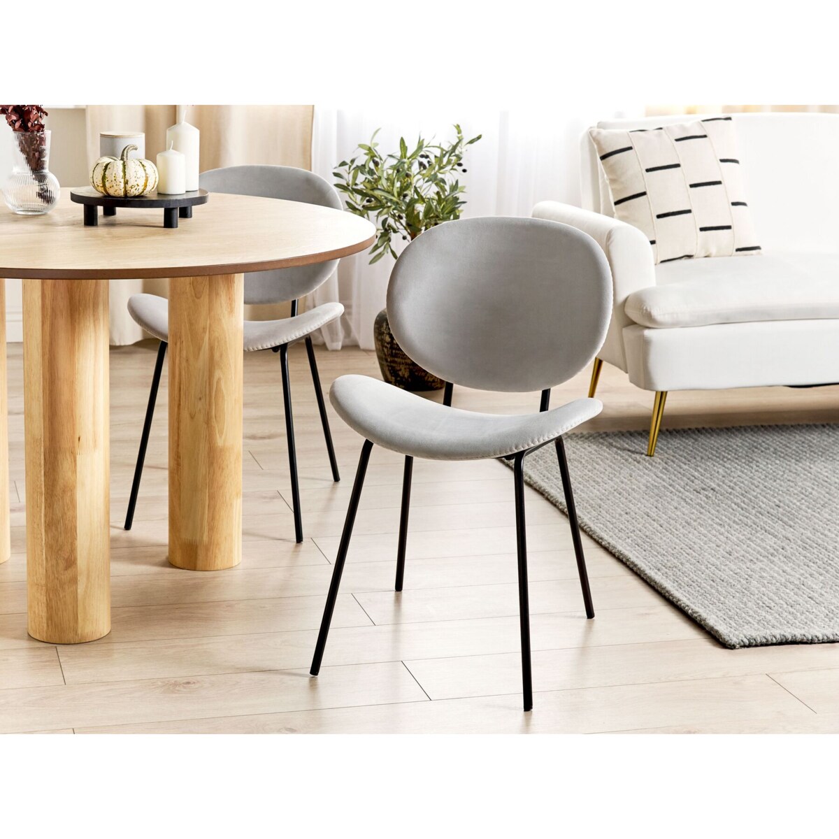 Zestaw 2 krzeseł do jadalni welurowy jasnoszary LUANA