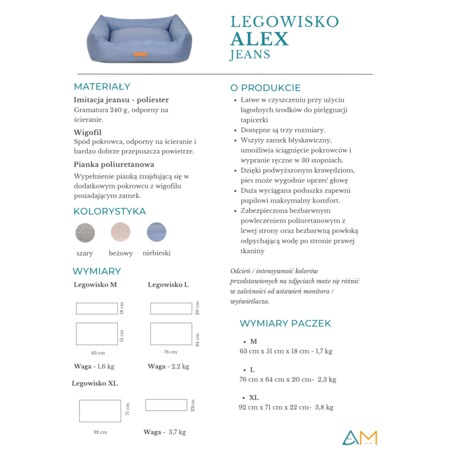 Animood Legowisko Alex rozmiar: L, kolor: szary, materiał: jeans imitacja