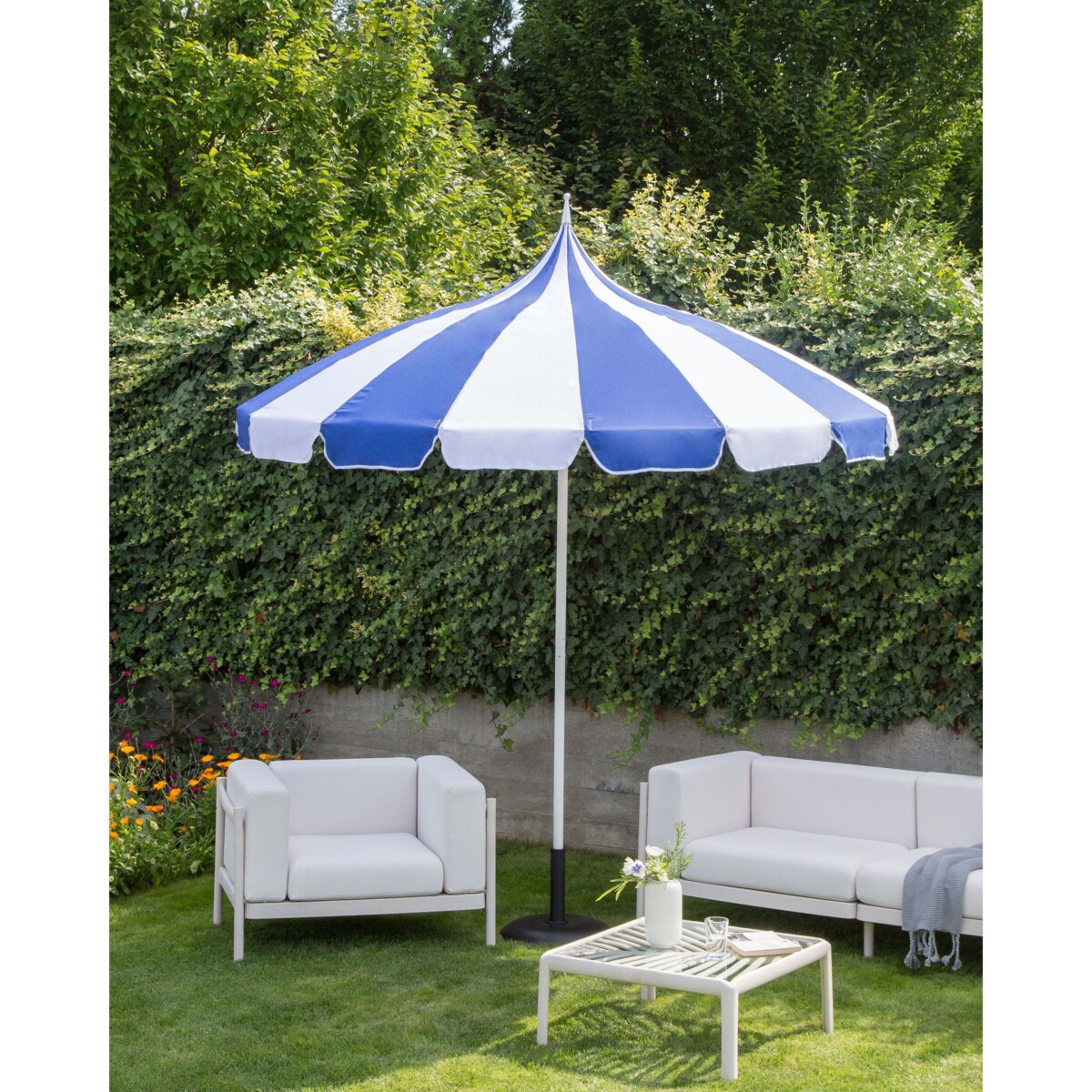 Parasol ogrodowy 245 cm MINOA Biały/ niebieski