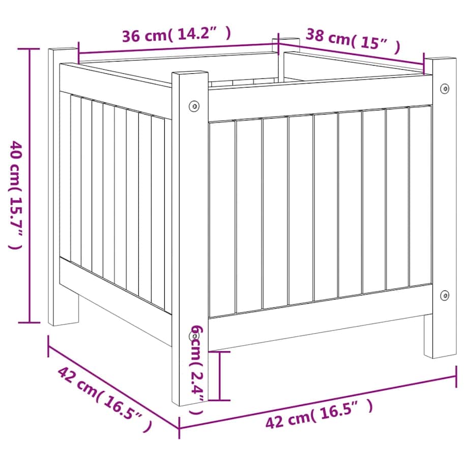 vidaXL Donica ogrodowa z wyściółką, 42x42x40 cm, lite drewno akacjowe