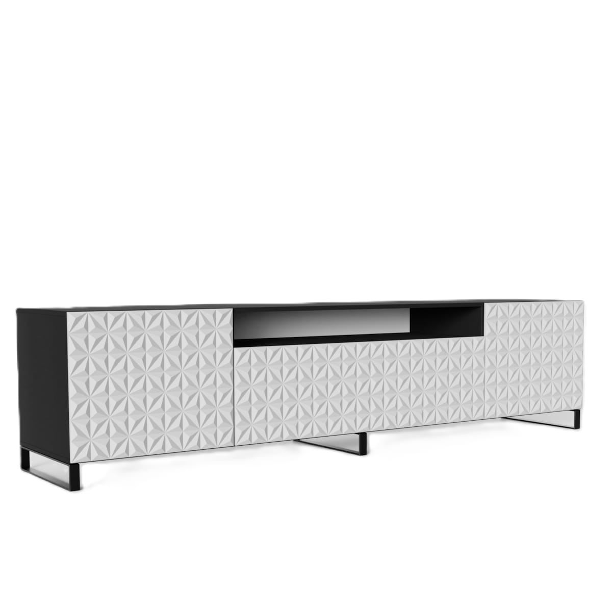 Szafka RTV ALI 200 cm, stojąca ,z ozdobnymi frontami do salonu- frot biały