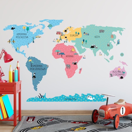 Naklejka na ścianę Mapa świata kolorowa L