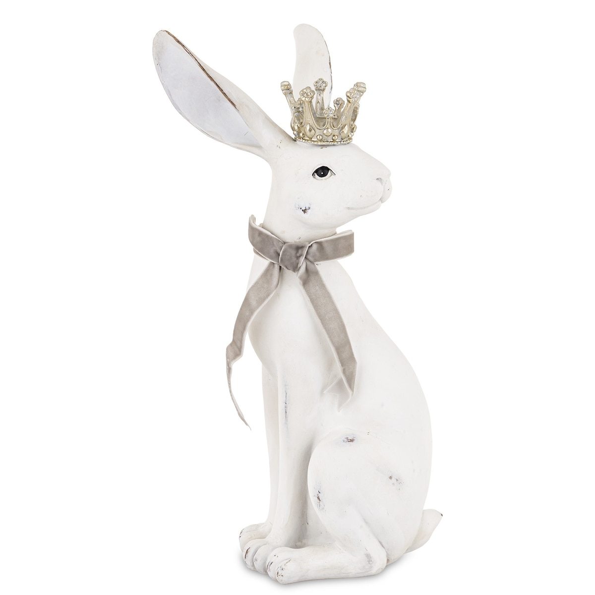 Figurka - biały królik z koroną 37x15x19 cm REGO-2 z aksamitką