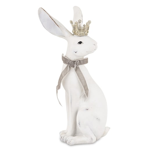 Figurka - biały królik z koroną 37x15x19 cm REGO-2 z aksamitką