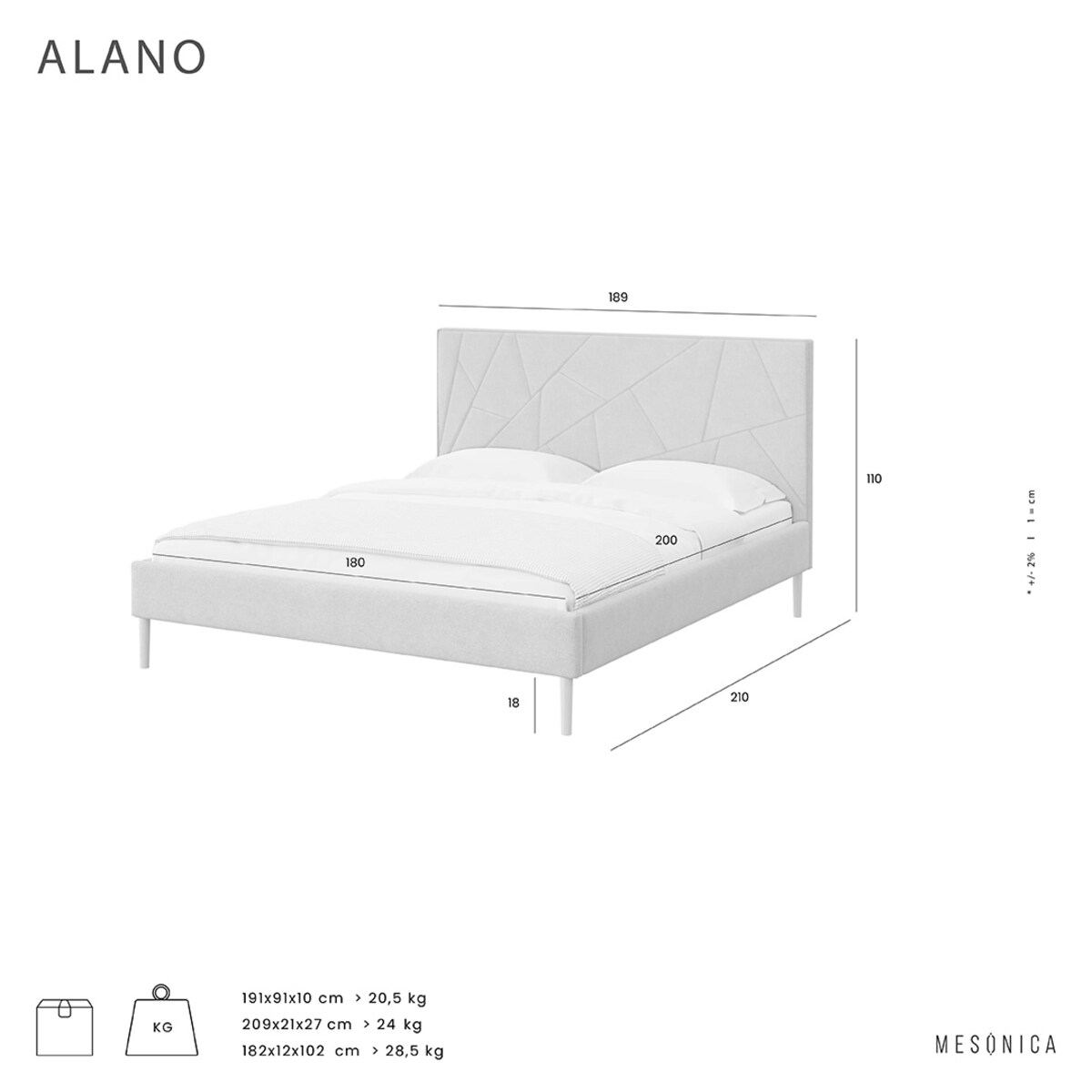 Mesonica Łóżko Alano, geometryczne szare, 180x200