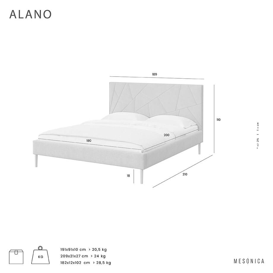 Mesonica Łóżko Alano, geometryczne szare, 180x200