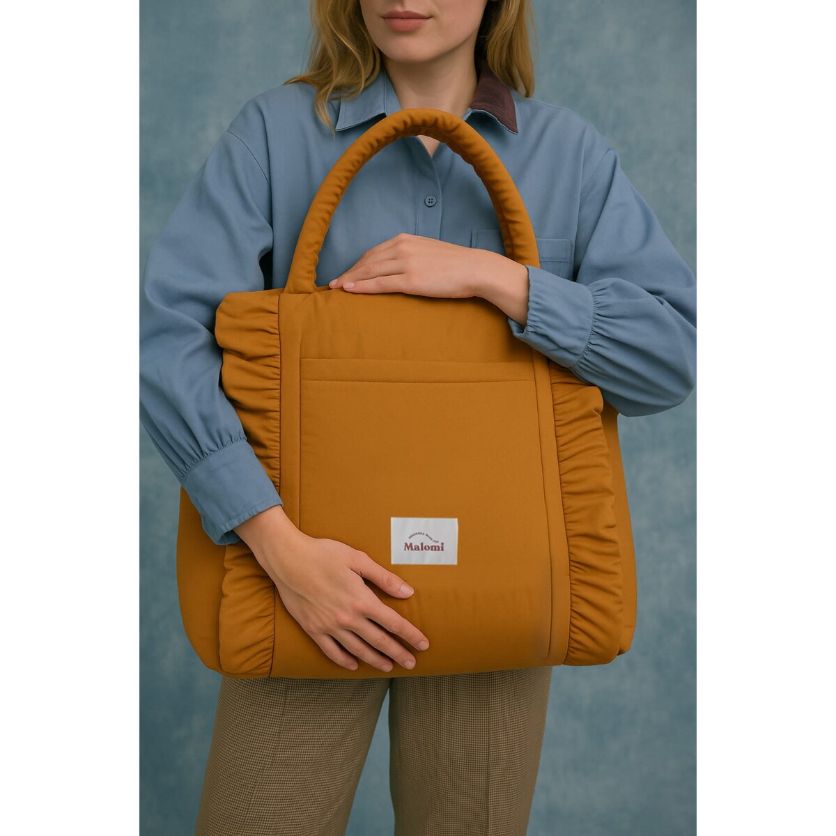 Torba shoper z falbanką camel