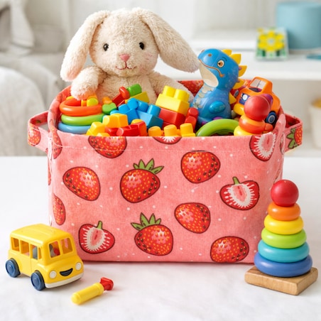 Pojemnik na zabawki, materiałowy kosz, worek na pranie TRUSKAWKI OR51WZ4