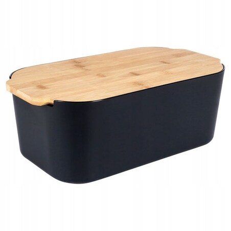 Czarny Chlebak Pojemnik na Pieczywo z Deską Bambusową do Krojenia Duży Box