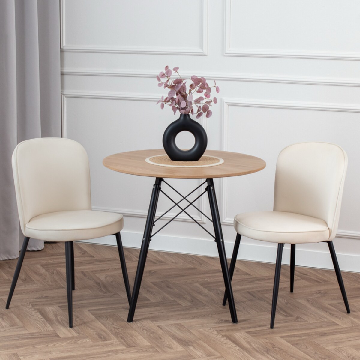 Krzesło tapicerowane do salonu jadalni welurowe beżowe wygodne velvet