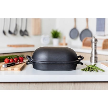 BRYTFANKA CZARNA ŻELIWNA duża do pieczenia 7 L podwójna z żeliwa garnek