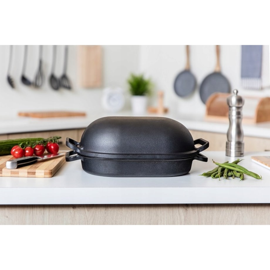 BRYTFANKA CZARNA ŻELIWNA duża do pieczenia 7 L podwójna z żeliwa garnek