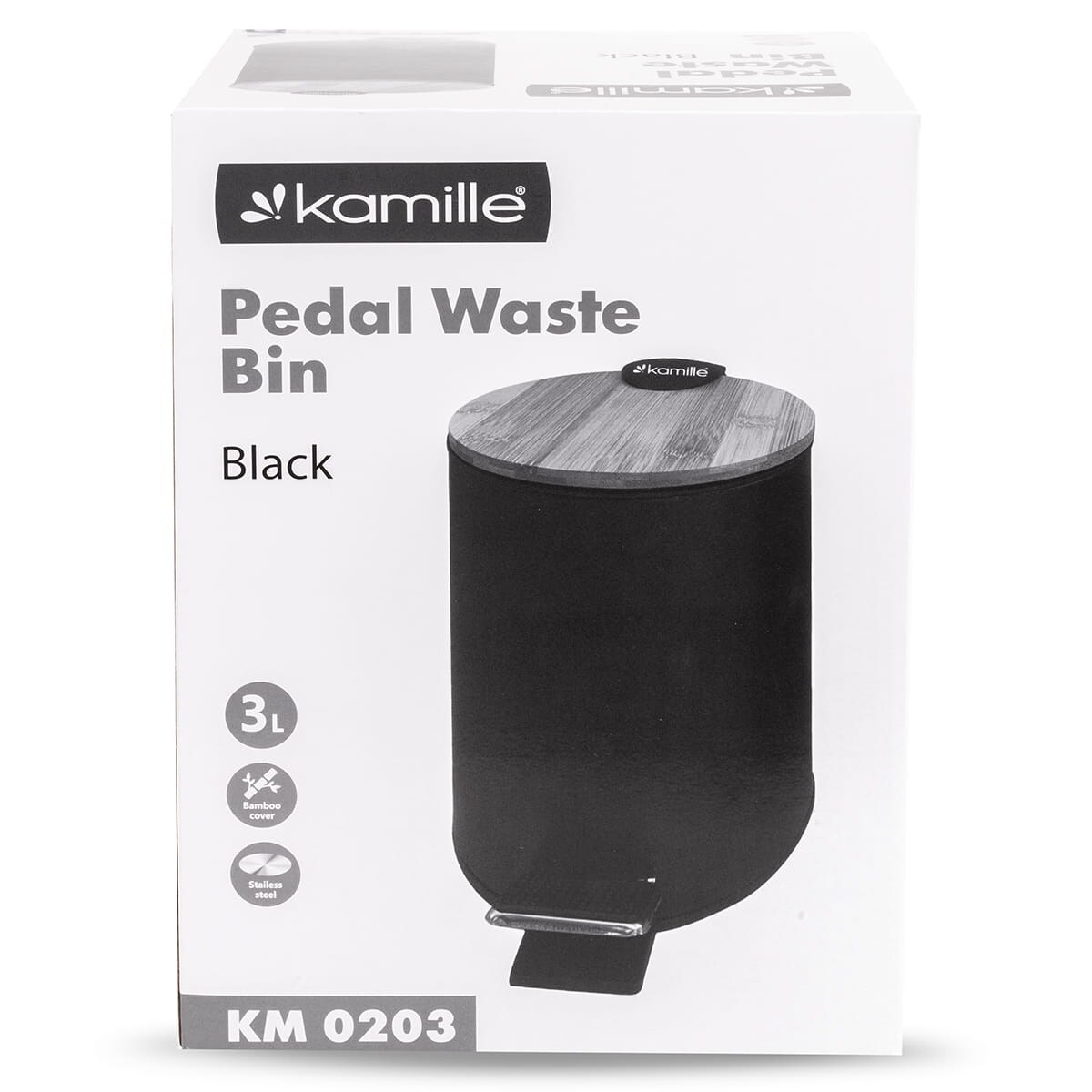 Kosz na śmieci śmietnik łazienkowy do łazienki pokoju biura 3L czarny KAMILLE