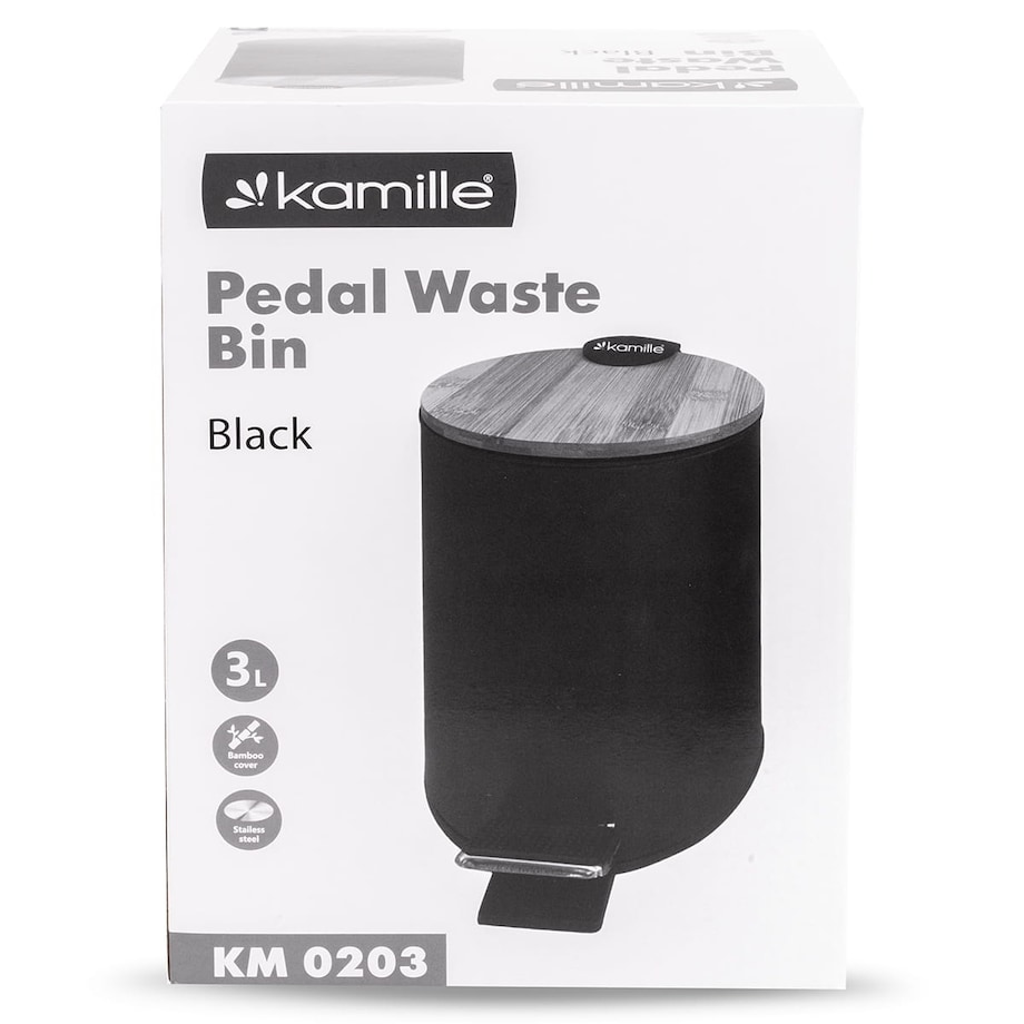 Kosz na śmieci śmietnik łazienkowy do łazienki pokoju biura 3L czarny KAMILLE