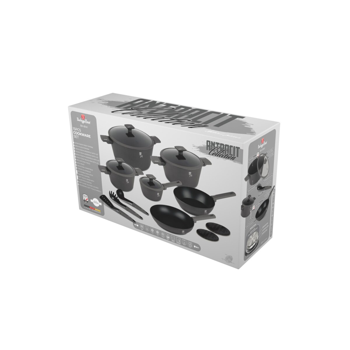 Zestaw garnków i patelni 15 el. BerlingerHause Antracit BH-8141