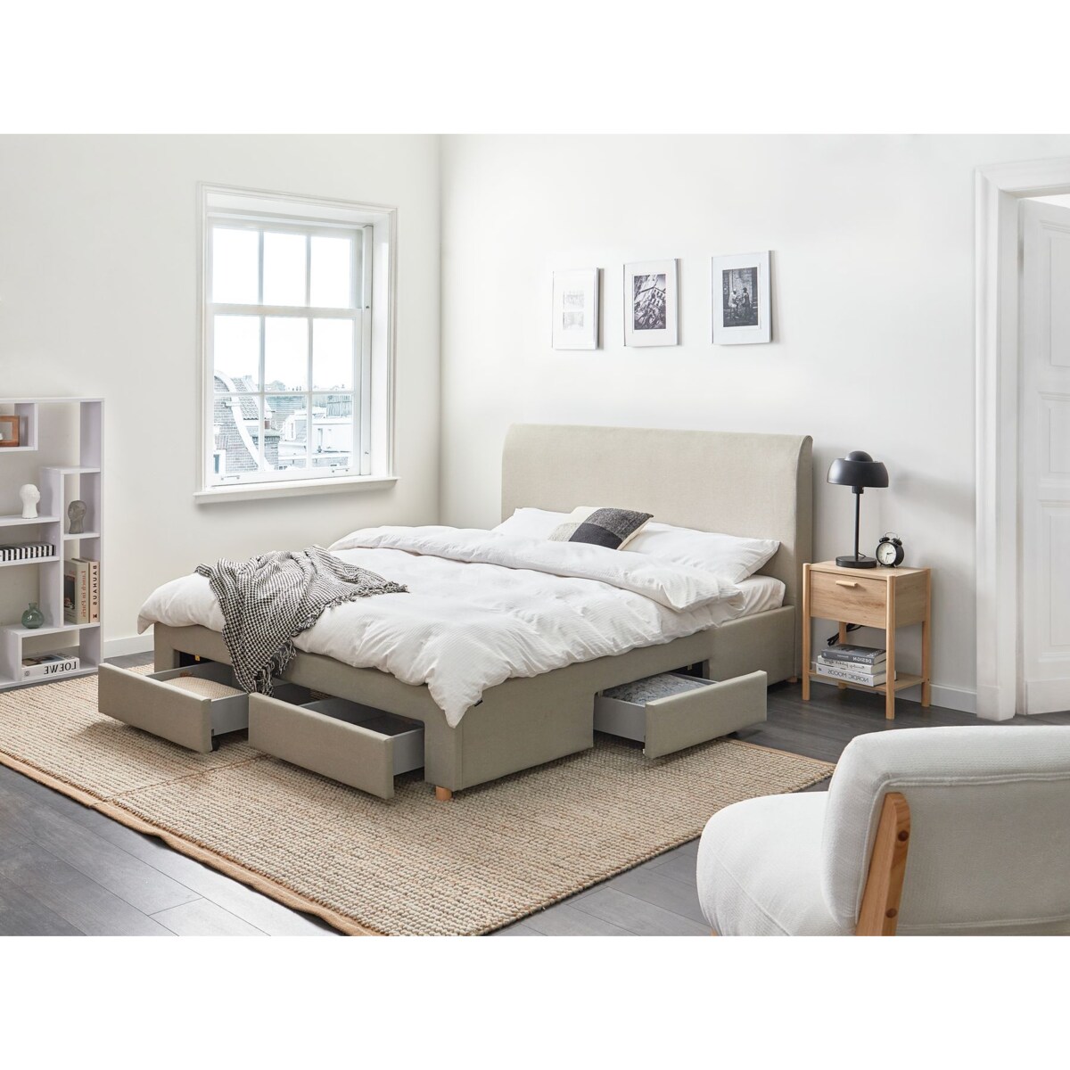 Łóżko z szufladami SOUTRIN 160 x 200 cm Beżowy