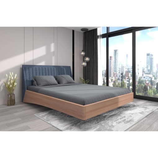 Łóżko lewitujące drewniane bukowe Visby ULF / 140x200 cm, kolor naturalny, zagłówek Solid 79