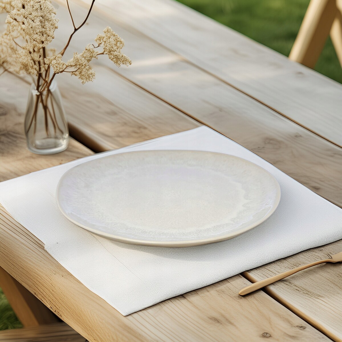 TALERZ OBIADOWY PŁYTKI PŁASKI DUŻY 28cm CERAMICZNY BEŻOWY NA SZTUKI SERWIS