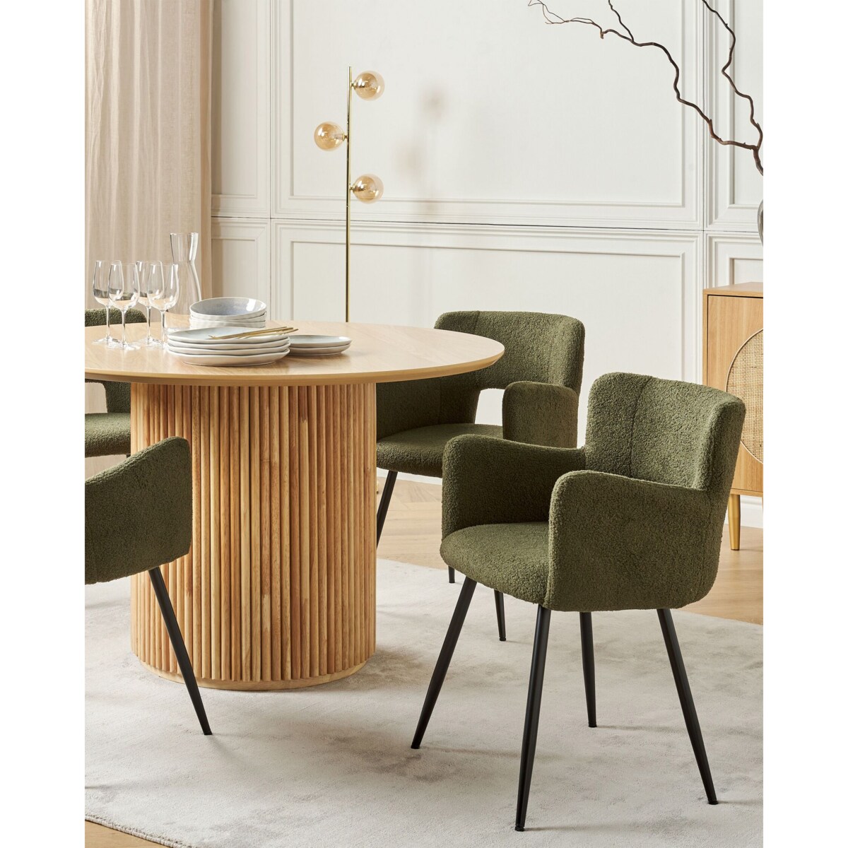 Zestaw 2 krzeseł do jadalni SANILAC Boucle Ciemnozielony