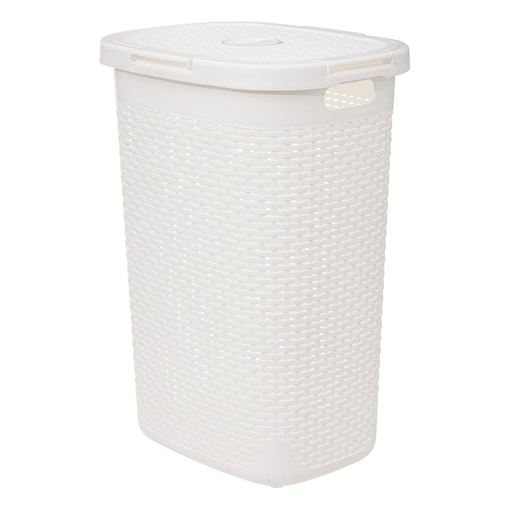 Wysoki kosz na pranie z plastiku, 60 l, kolor biały
