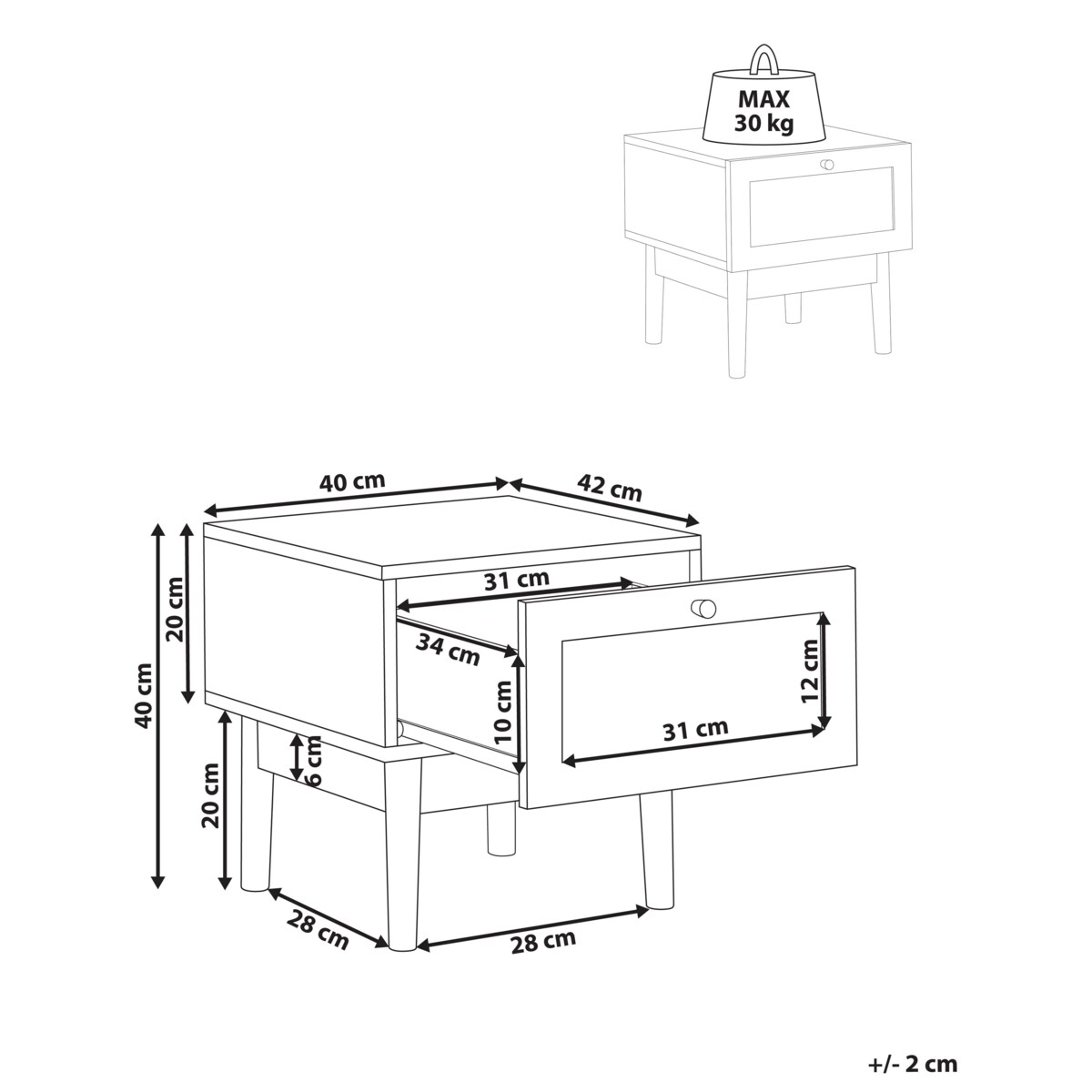 Szafka nocna 1 szuflada Jasne drewno NIVO