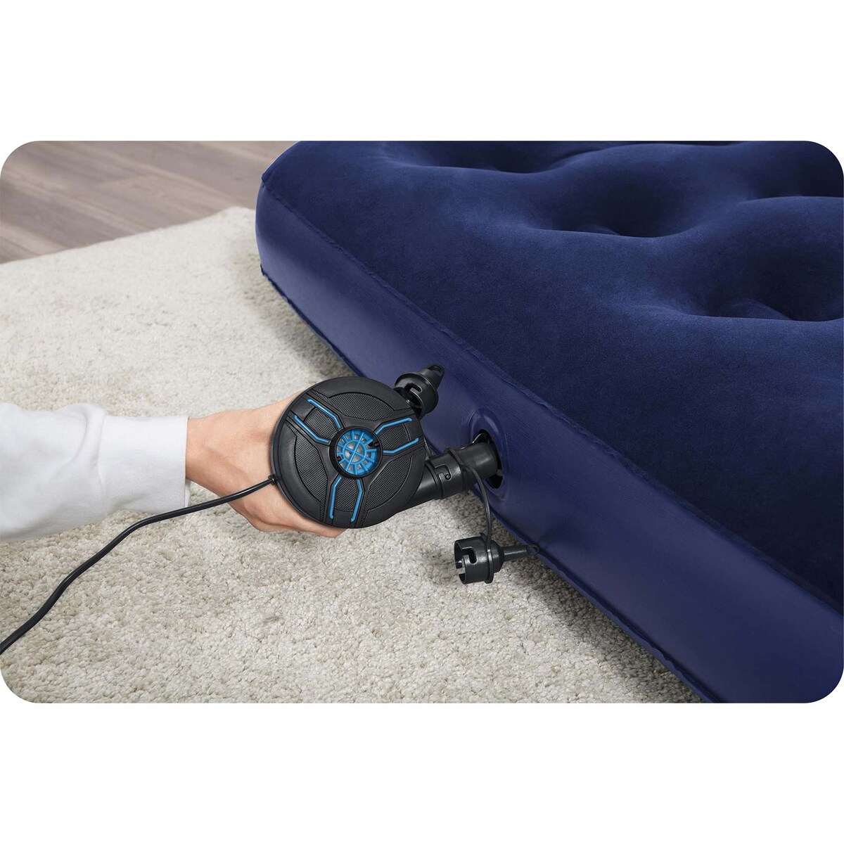 Materac dmuchany Bestway welurowy dwuosobowy 191x137x22cm z pompką elektryczną