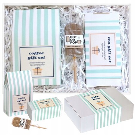 Gotowy uniwersalny prezent dla kobiety i faceta "GIFTBOX" - zestaw kaw smakowych i herbat sypanych lizak czekoladowy - box prezentowy upominkowy na urodziny podziękowanie