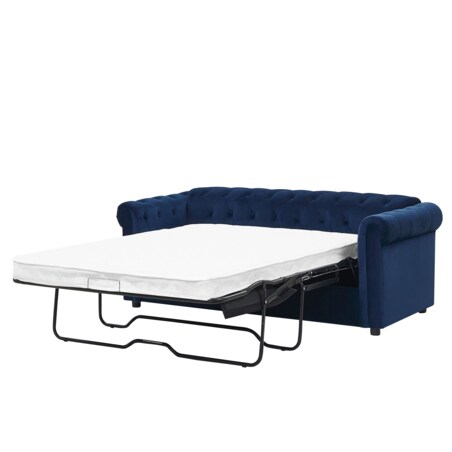 Sofa rozkładana welurowa niebieska CHESTERFIELD