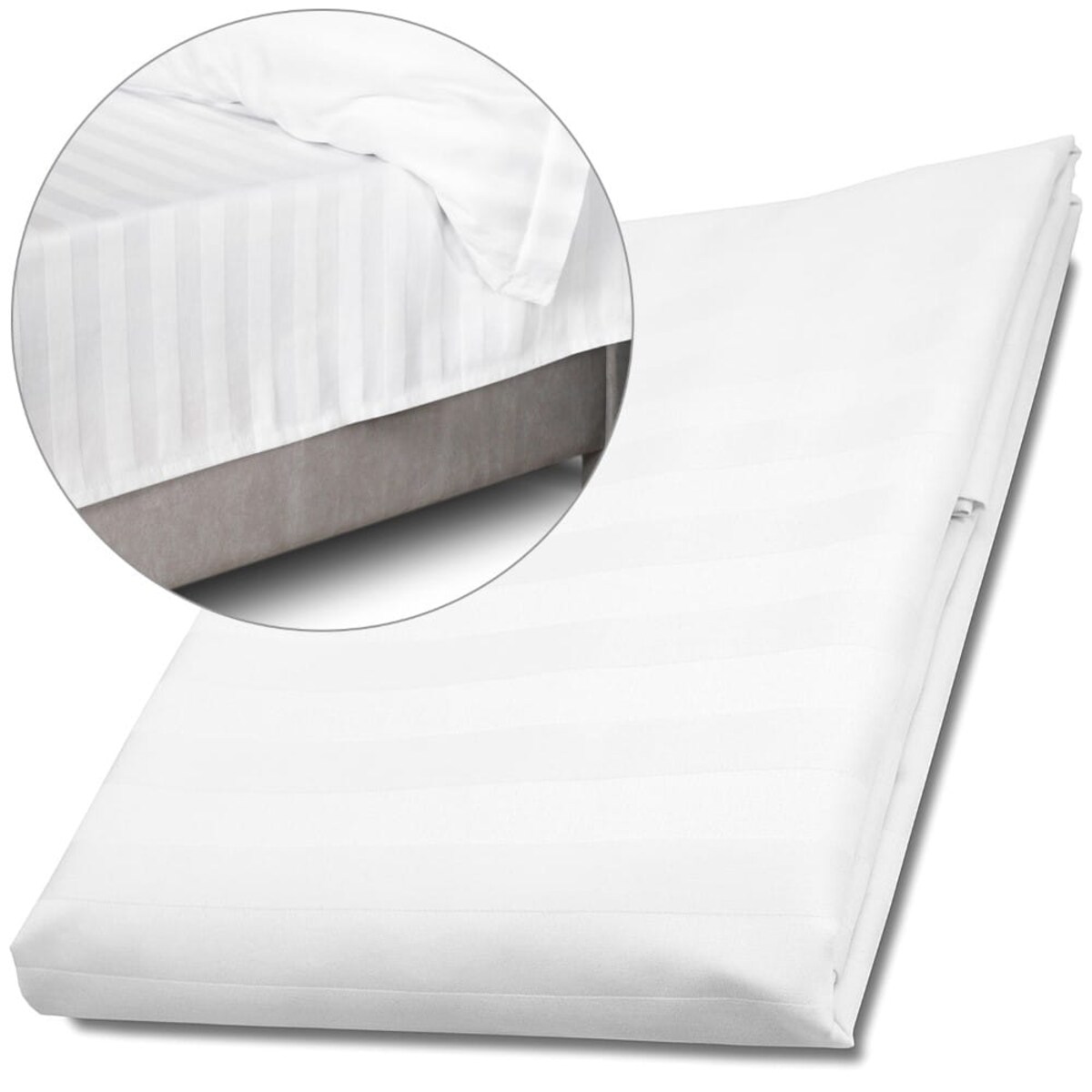 Prześcieradło bambusowe satyna bawełniana 220x260 Bamboo paski, białe